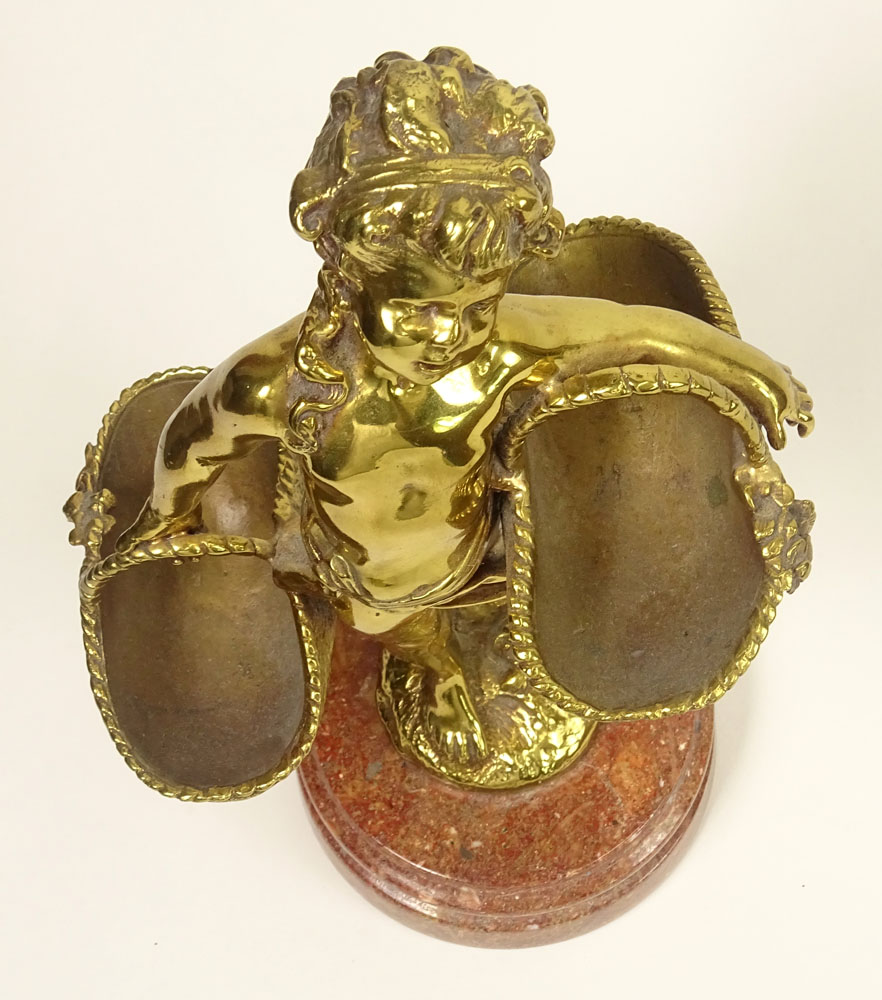 20th Century Bronze Sculpture on Marble Base "Boy with Baskets". 