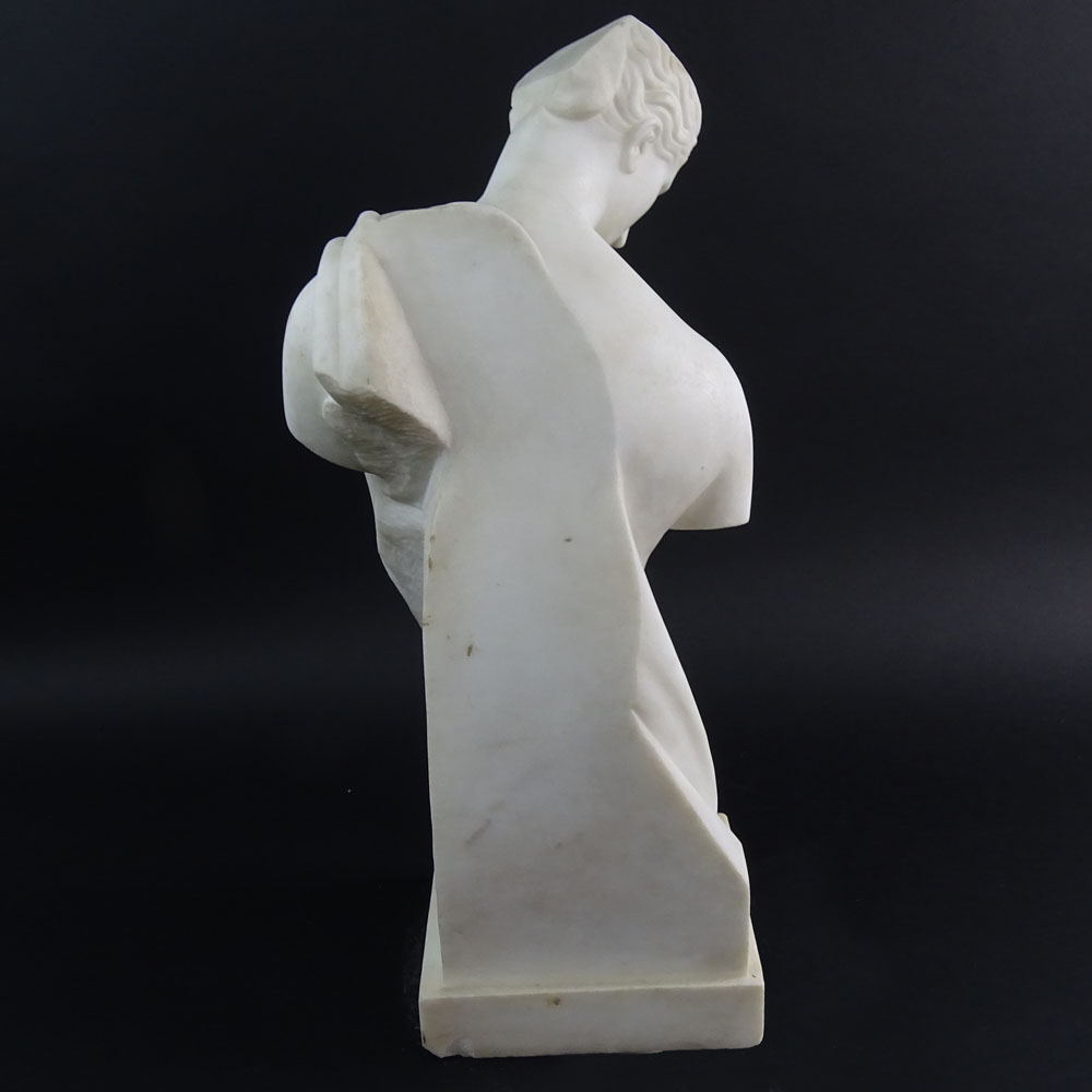 Mid 20th Century Carved Marble Classical Figure. Unsigned. Minor losses at base.
