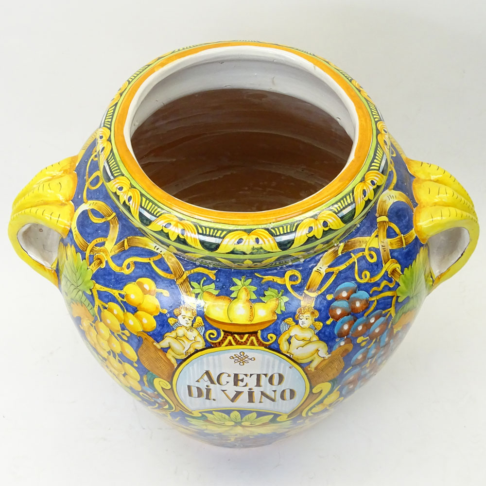 Large Italian Majolica Handled Vase.