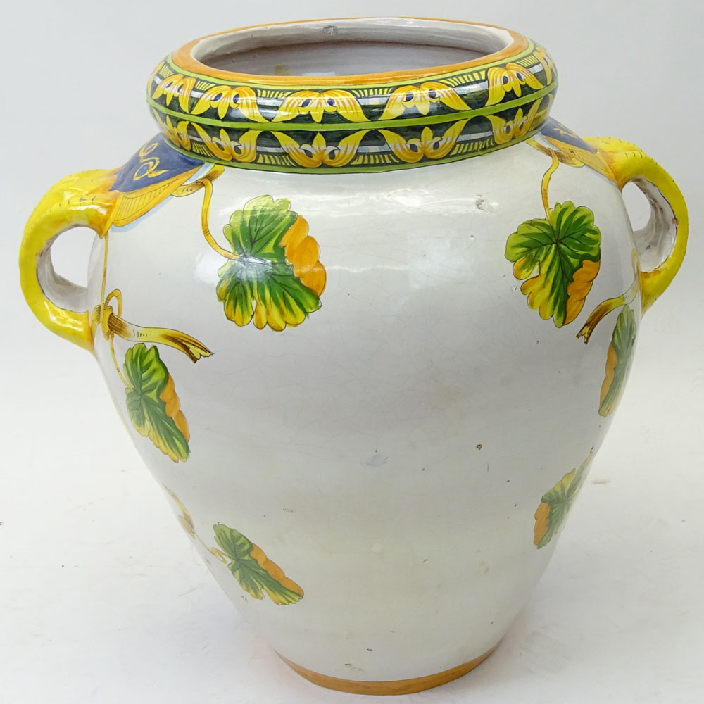 Large Italian Majolica Handled Vase.