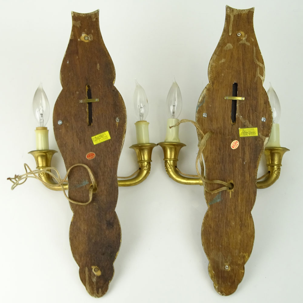 Pair 20th Century Empire Style Italian Bronze and Painted Wood 2 Light Sconces