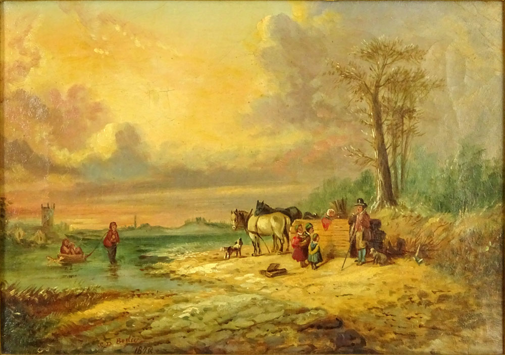 S.D. Bagley (British 19th C) oil on canvas "Riverside". 