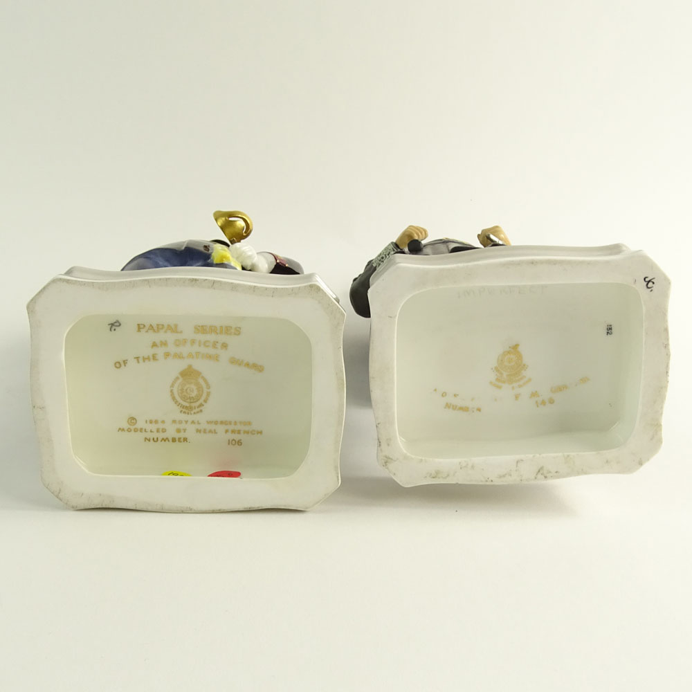 Collection of Two (2) Royal Worcester Porcelain Figurines. From The Papal Series "An Officer Of The Palatine Guard"