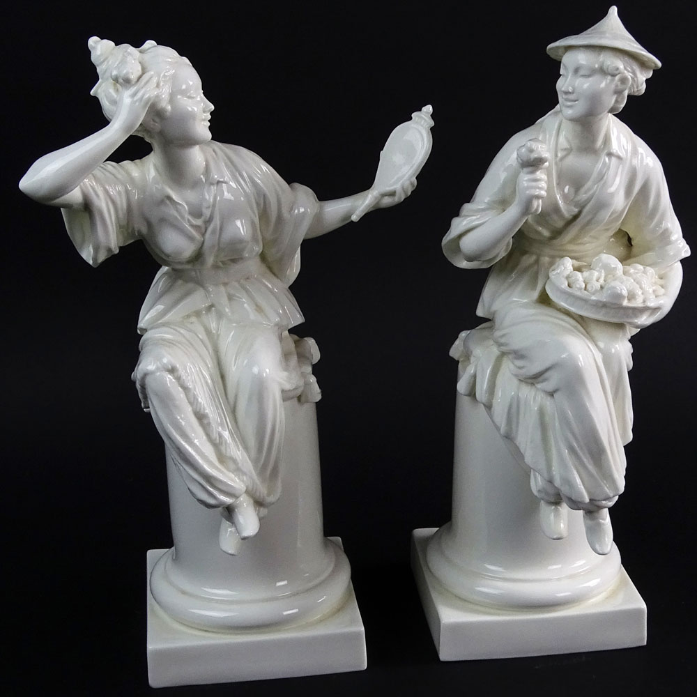 Pair Royal Worcester White Porcelain Figurines "Le Mirror" and "Le Fleur". 