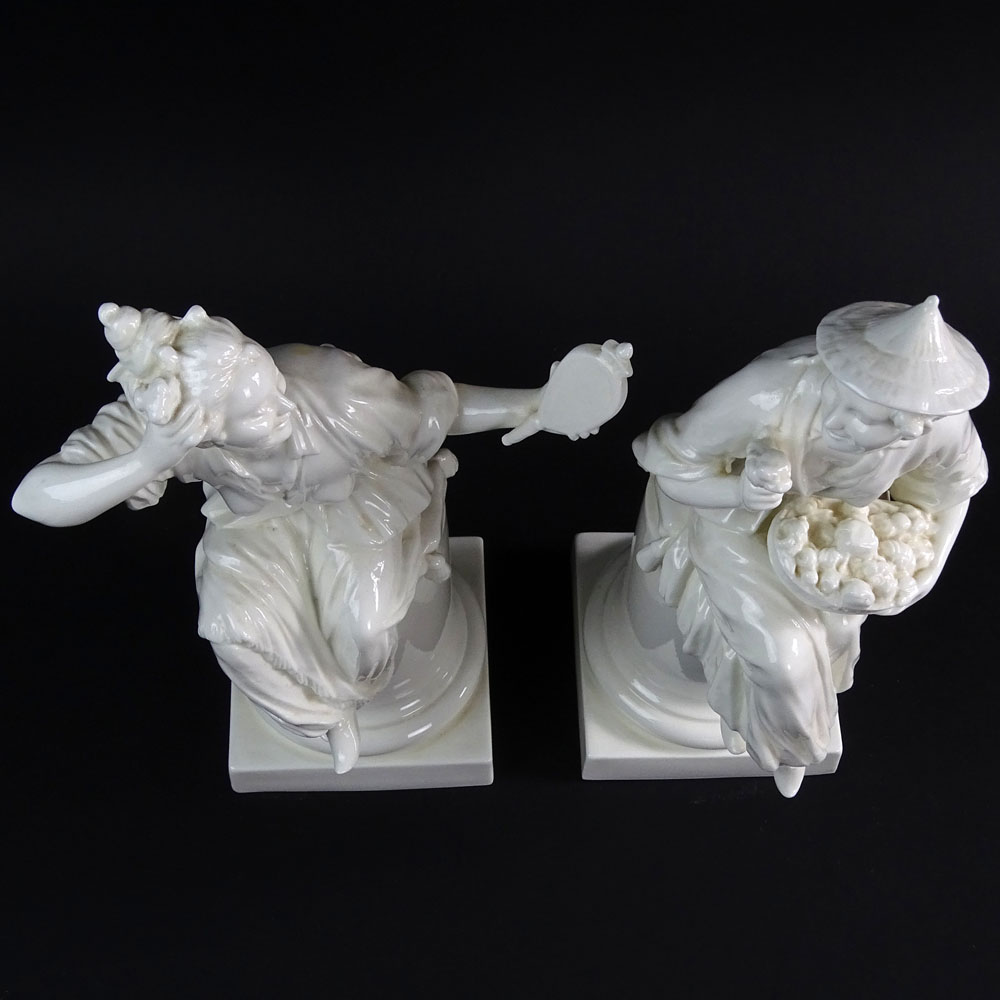Pair Royal Worcester White Porcelain Figurines "Le Mirror" and "Le Fleur". 