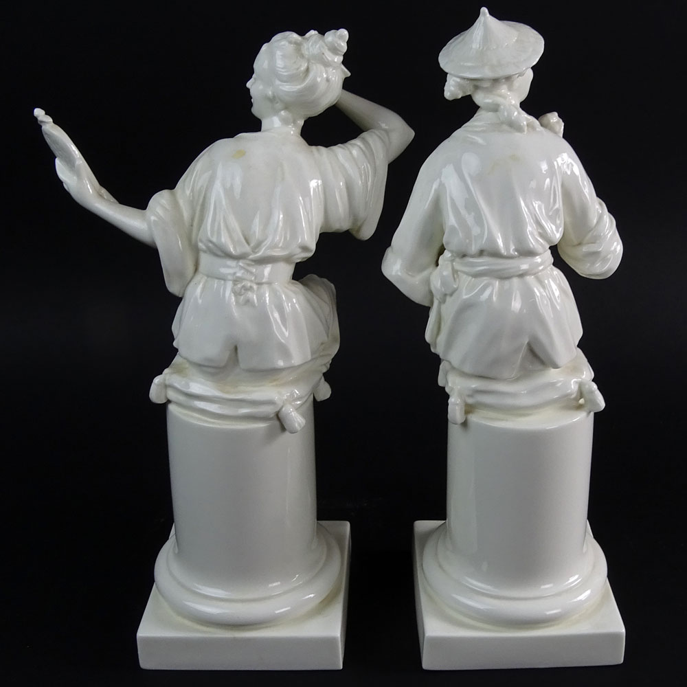 Pair Royal Worcester White Porcelain Figurines "Le Mirror" and "Le Fleur". 