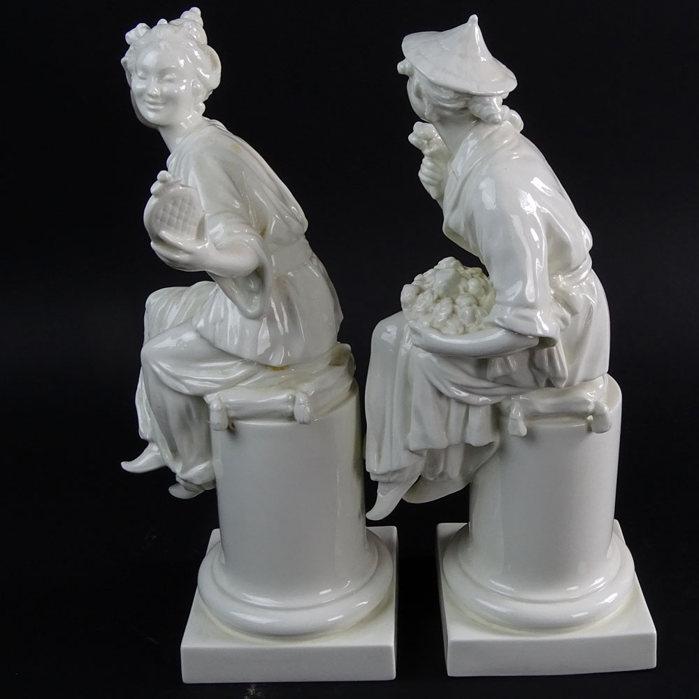 Pair Royal Worcester White Porcelain Figurines "Le Mirror" and "Le Fleur". 