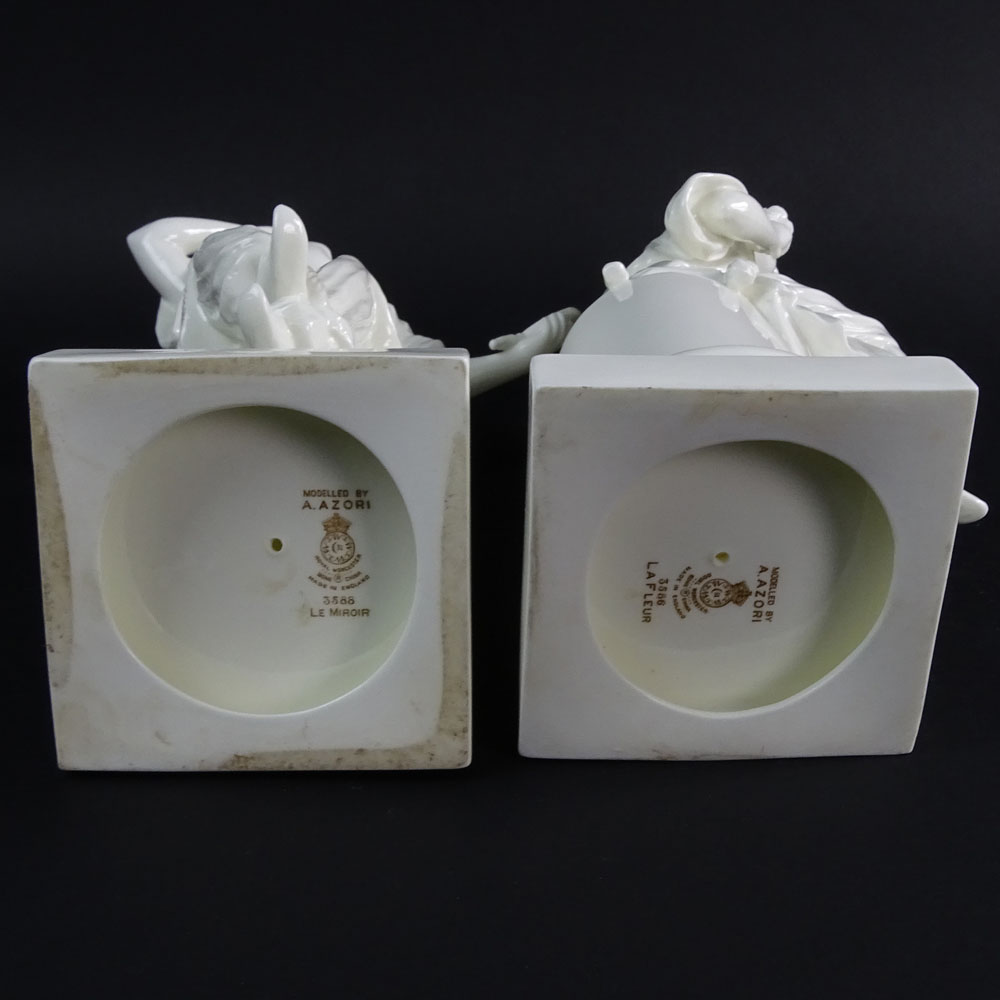 Pair Royal Worcester White Porcelain Figurines "Le Mirror" and "Le Fleur". 
