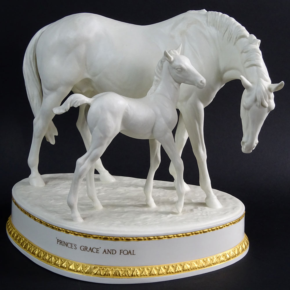 Royal Worcester Bisque Horse Group "Princess Grace and Foal".