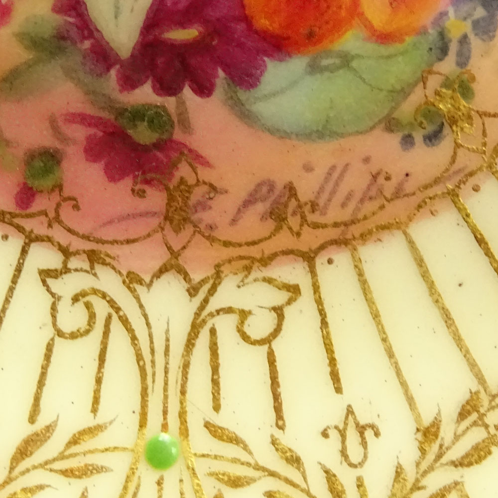 Set of Four (4) Circa 1925 Royal Worcester Hand Painted Cream Soup Bowls and Saucers.