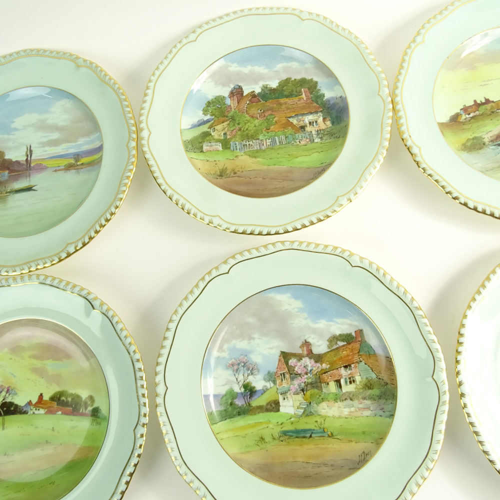 Collection of Six (6) Mintons Porcelain Hand Painted Scenic Cabinet Plates.
