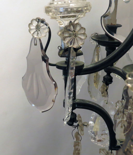 Fine Quality 19/20th Century French Possibly Baccarat Louis XV style Bronze Cage Six (6) Light Chandelier with Rock Crystal