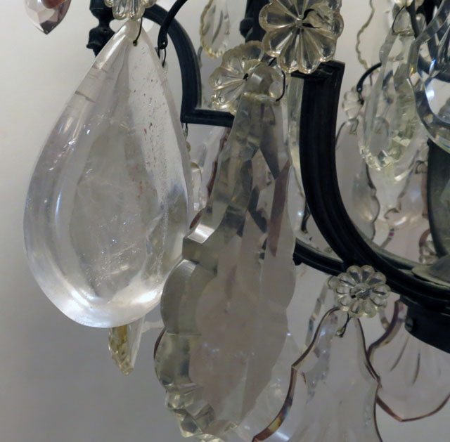 Fine Quality 19/20th Century French Possibly Baccarat Louis XV style Bronze Cage Six (6) Light Chandelier with Rock Crystal
