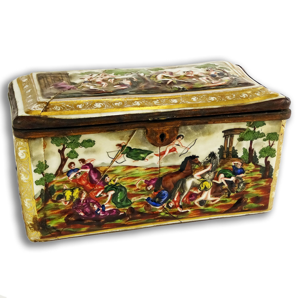 19th Century Bronze Mounted Capodimonte Porcelain Trinket Box. No visible signature.