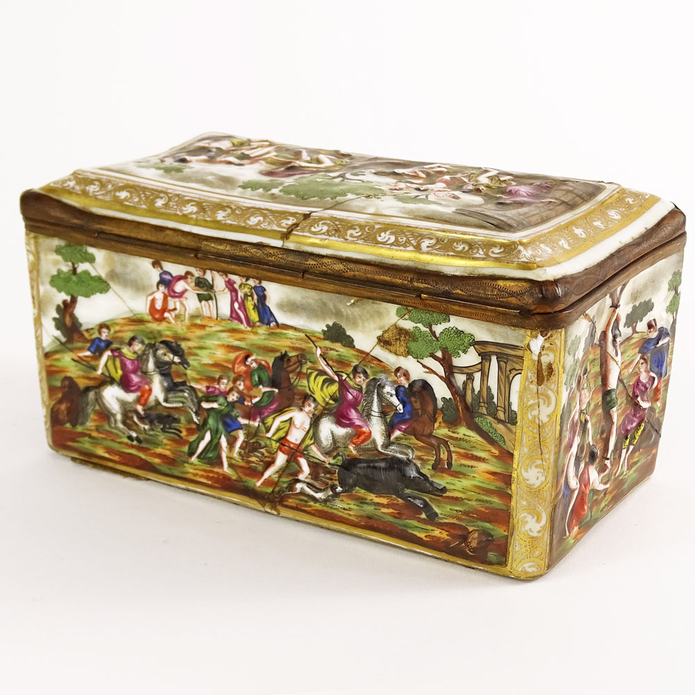 19th Century Bronze Mounted Capodimonte Porcelain Trinket Box. No visible signature.