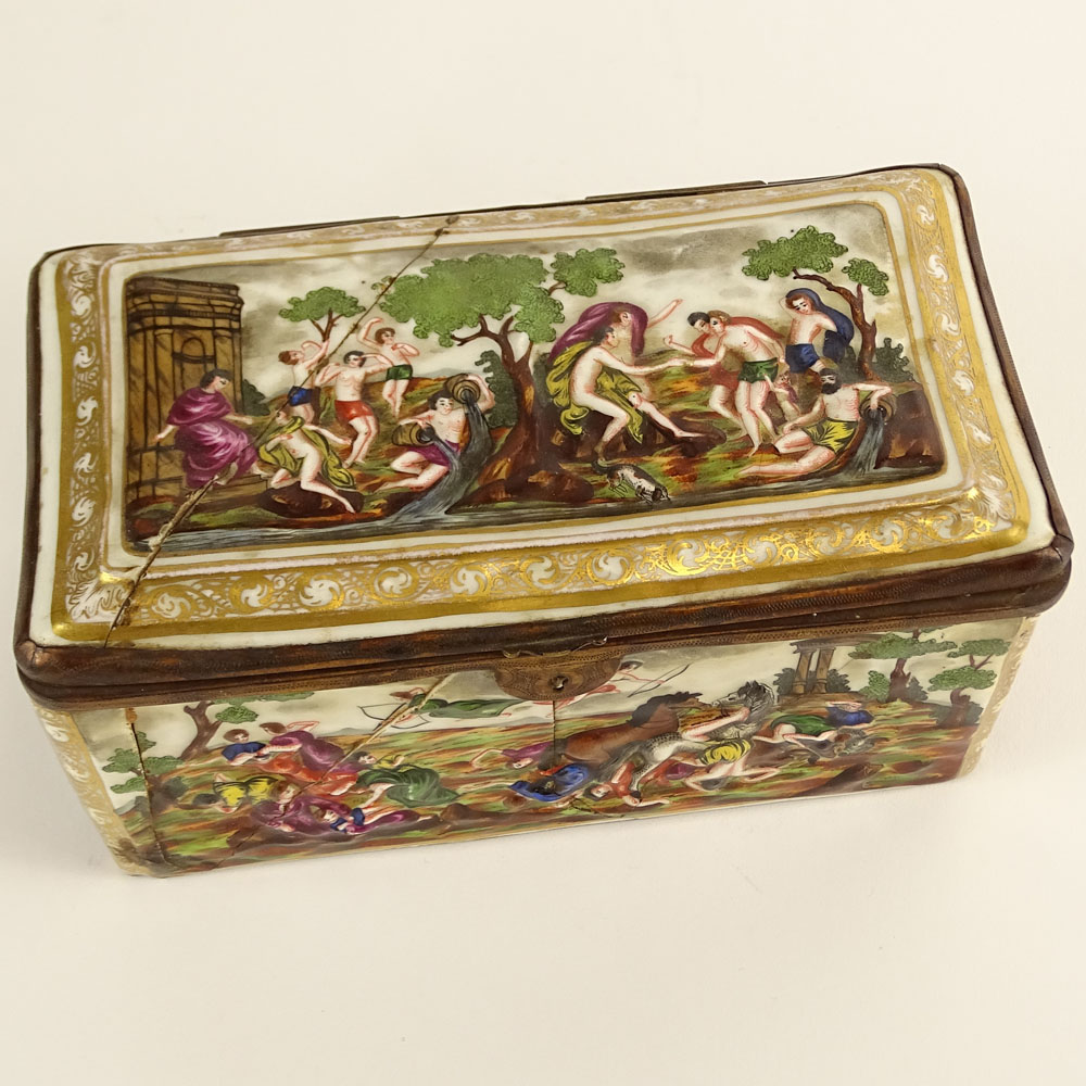 19th Century Bronze Mounted Capodimonte Porcelain Trinket Box. No visible signature.