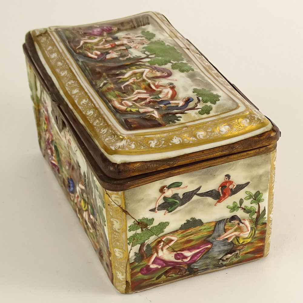 19th Century Bronze Mounted Capodimonte Porcelain Trinket Box. No visible signature.