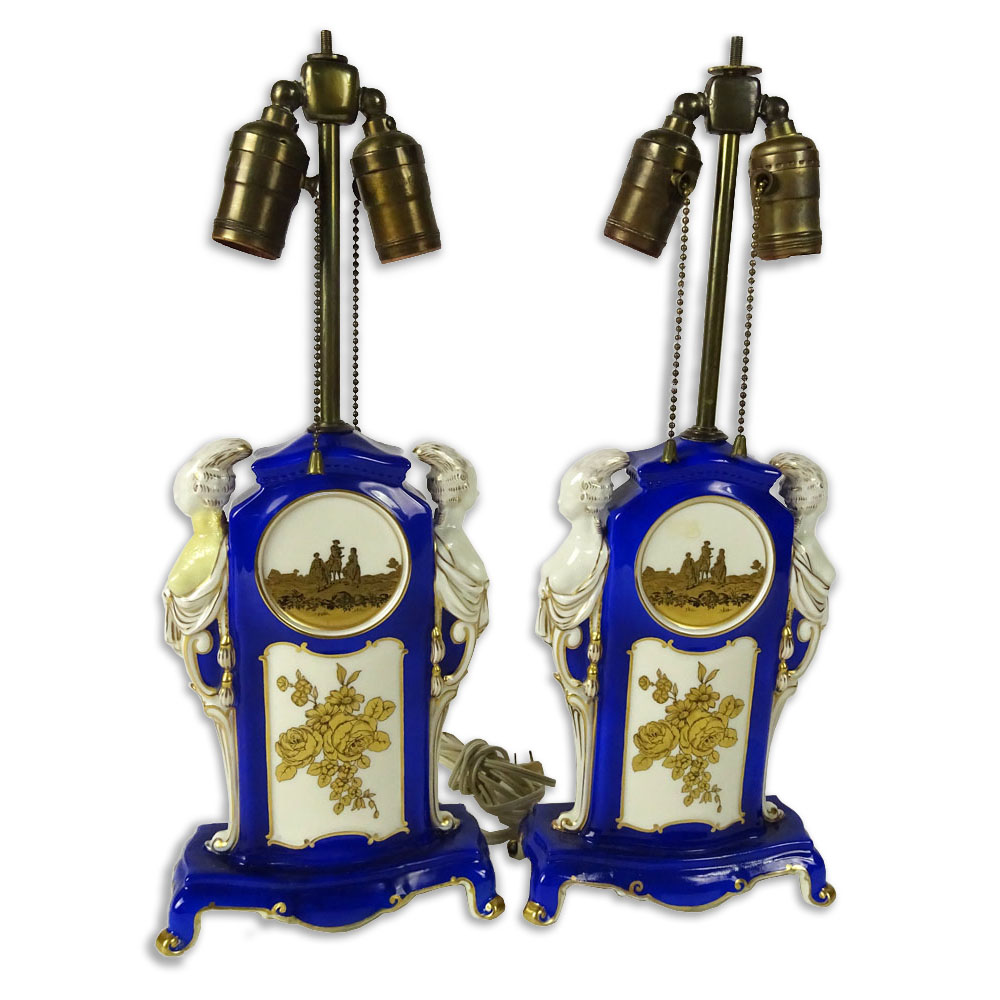 Pair Vintage Rosenthal Porcelain Figural Lamps. Label on Bottom: Rosenthal Ivory.
