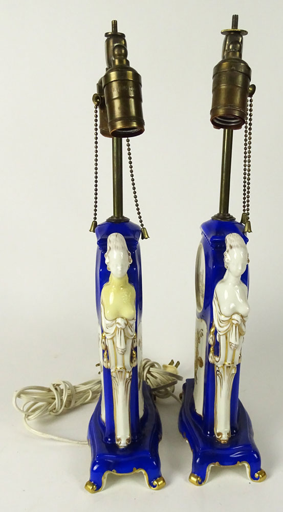 Pair Vintage Rosenthal Porcelain Figural Lamps. Label on Bottom: Rosenthal Ivory.