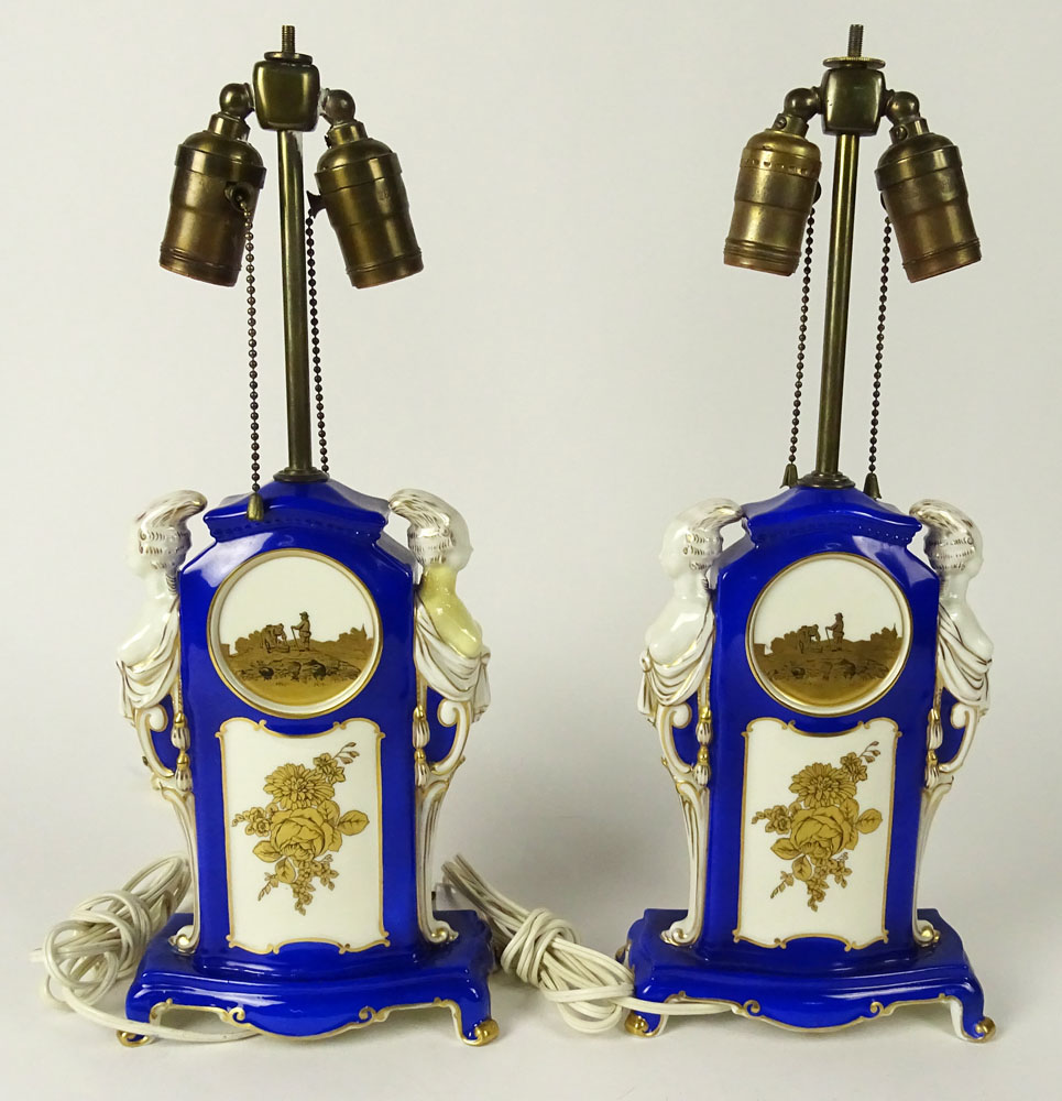 Pair Vintage Rosenthal Porcelain Figural Lamps. Label on Bottom: Rosenthal Ivory.