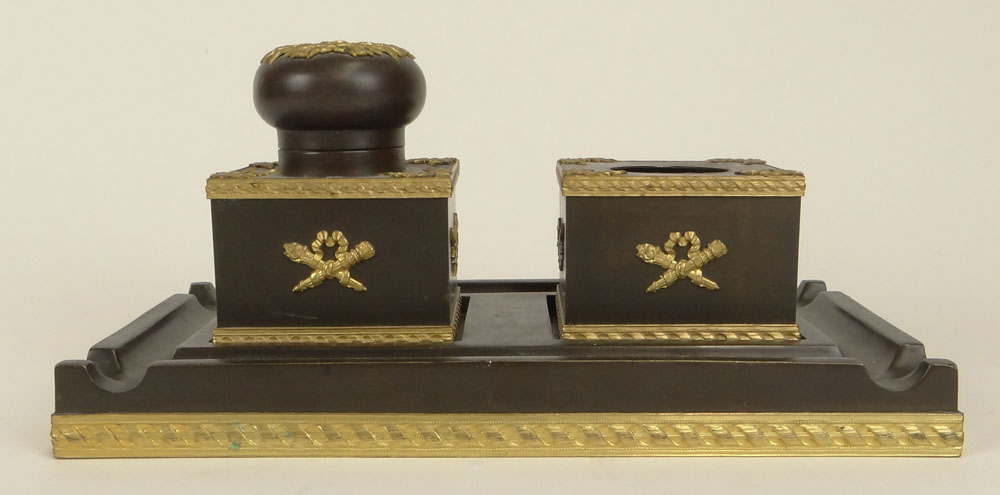 French Empire style Patinated and Gilt Bronze Inkstand.