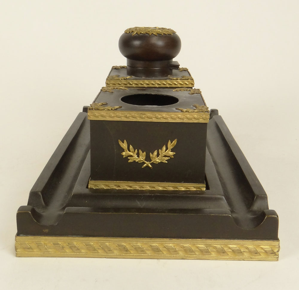 French Empire style Patinated and Gilt Bronze Inkstand.