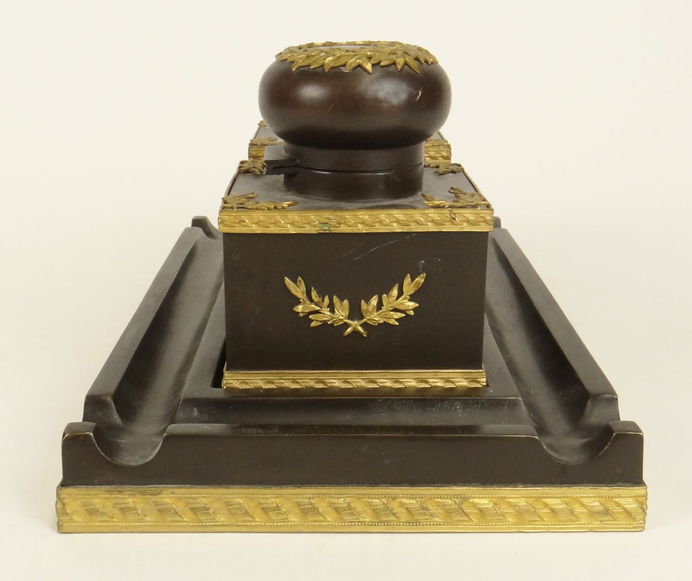 French Empire style Patinated and Gilt Bronze Inkstand.