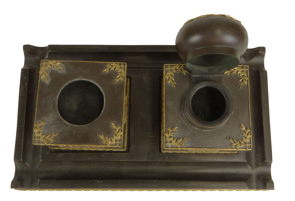 French Empire style Patinated and Gilt Bronze Inkstand.
