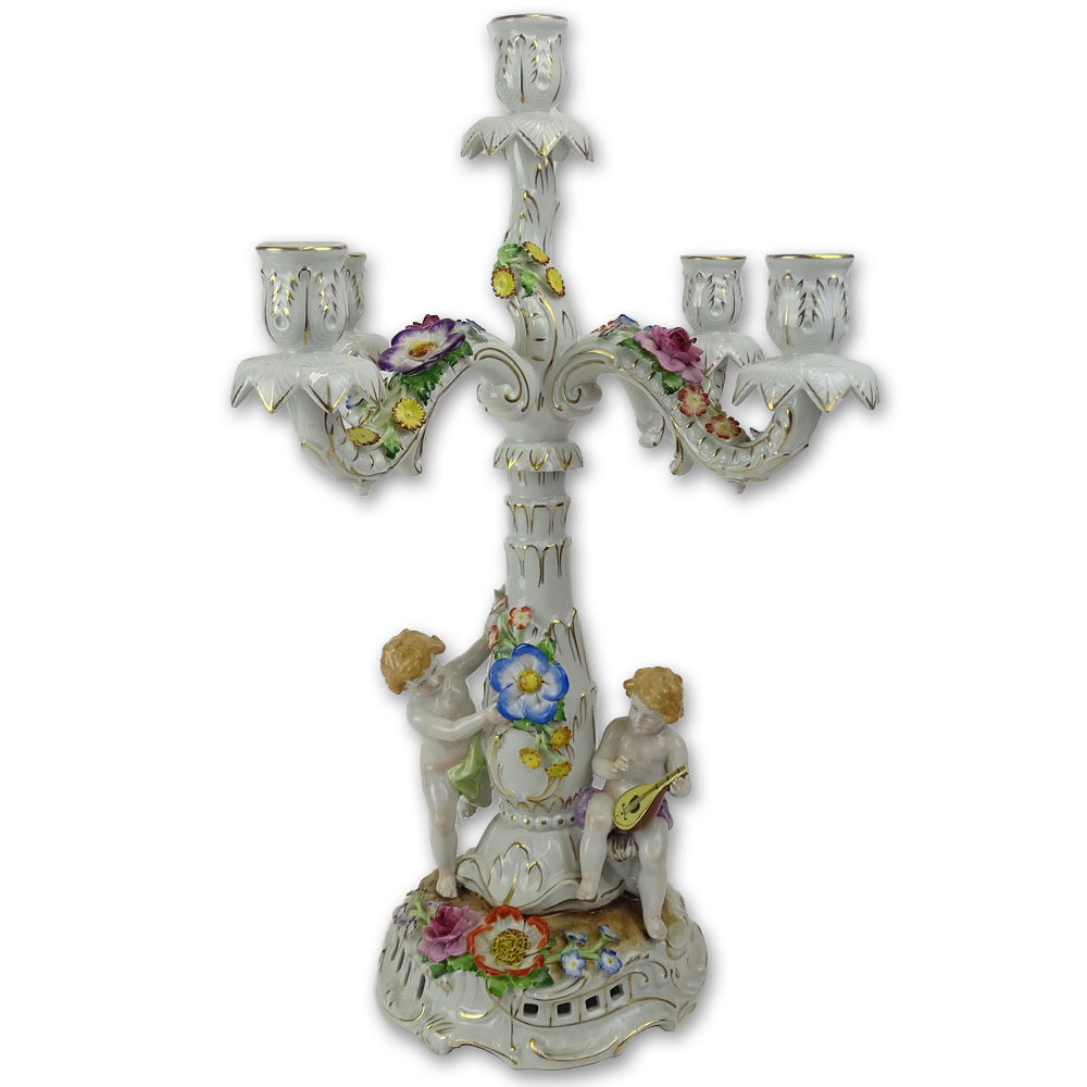 Vintage Von Schierholz Dresden Porcelain Figural 5 Light Candelabra.