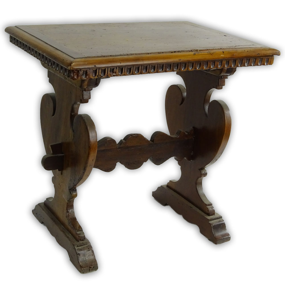 19th Century Walnut Trestle Occasional Table with Heart Shaped Pedestal Ends.