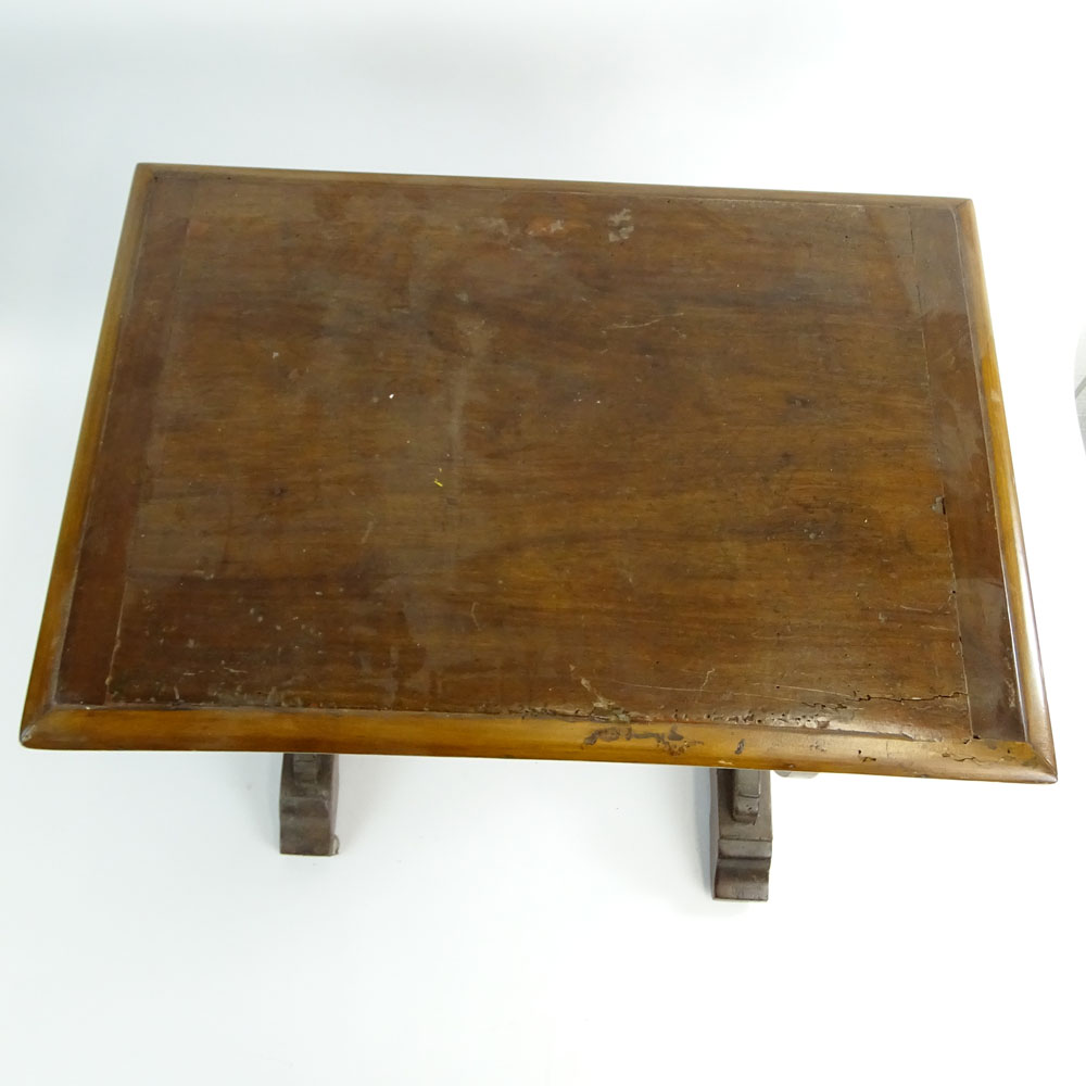 19th Century Walnut Trestle Occasional Table with Heart Shaped Pedestal Ends.