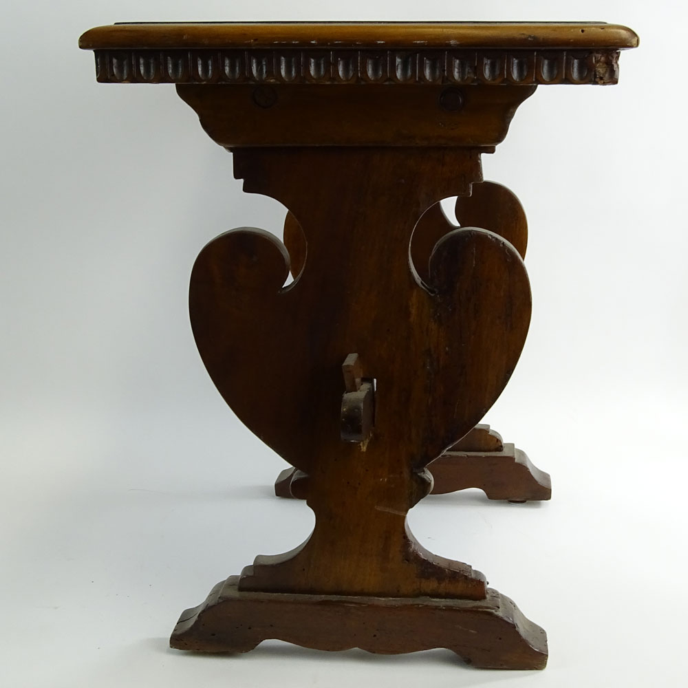 19th Century Walnut Trestle Occasional Table with Heart Shaped Pedestal Ends.