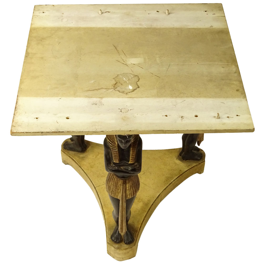 Mid 20th C Carved Painted and Parcel Gilt wood Egyptian Revival Table Base.