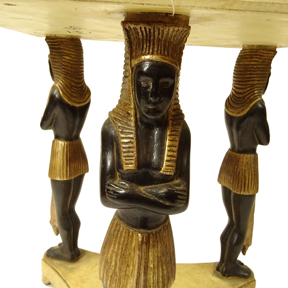 Mid 20th C Carved Painted and Parcel Gilt wood Egyptian Revival Table Base.