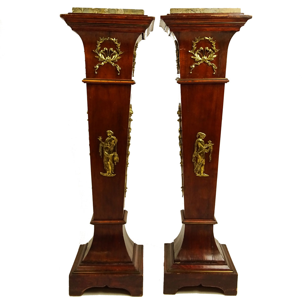 Pair of Vintage Neo-Classical Style Bronze Mounted Pedestal With Marble Top.