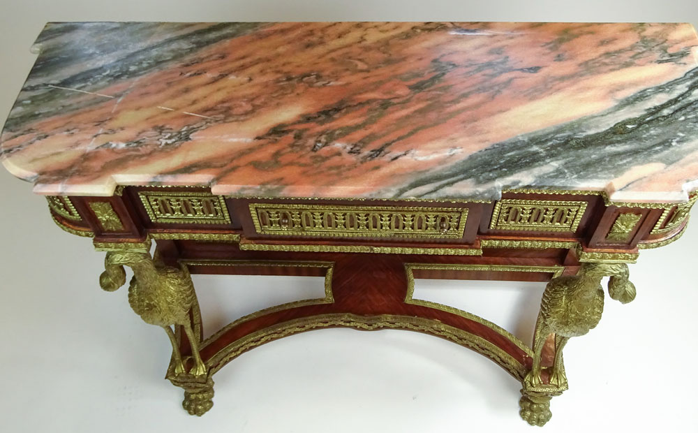 Modern Bronze Mounted Mahogany Marble Topped Console.