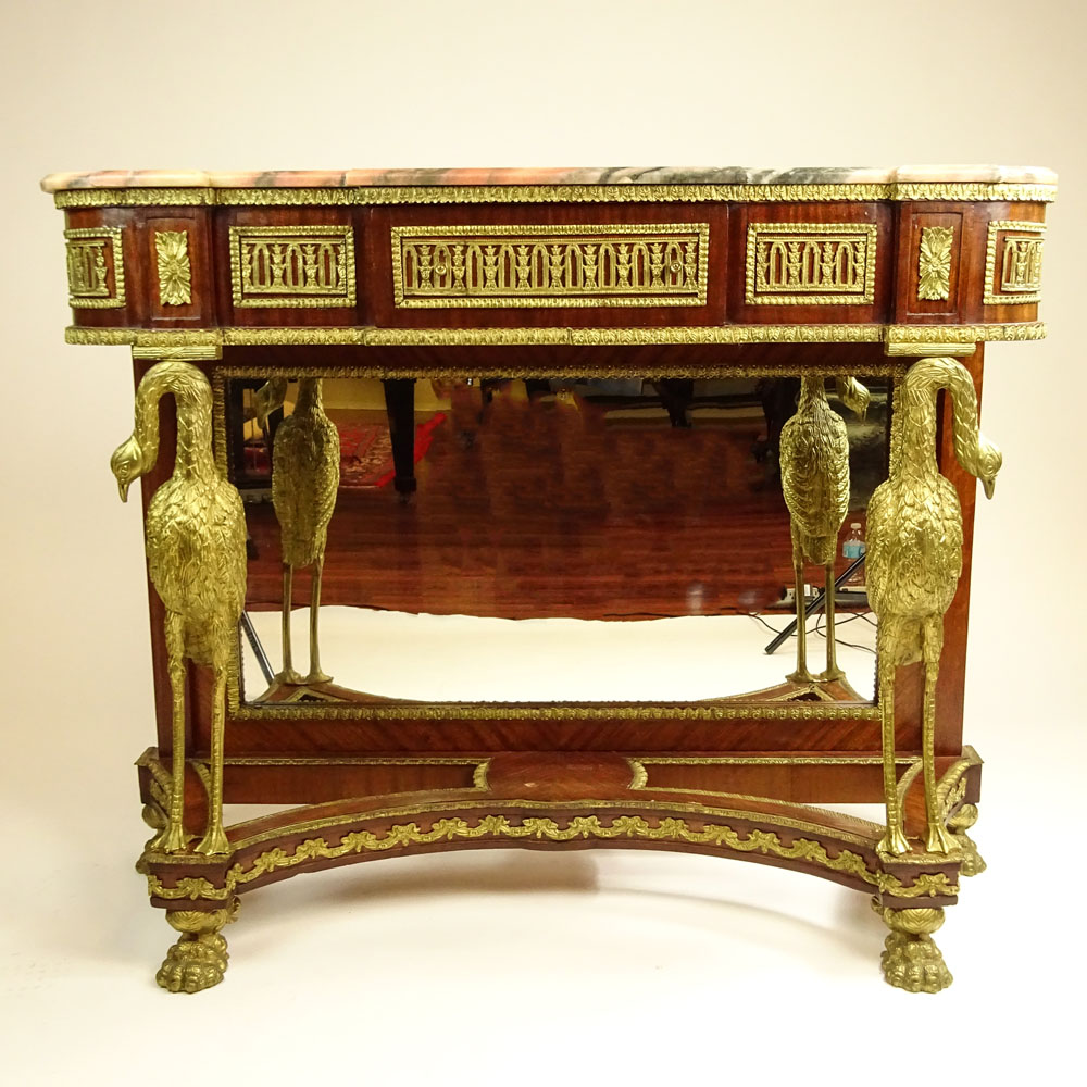 Modern Bronze Mounted Mahogany Marble Topped Console.