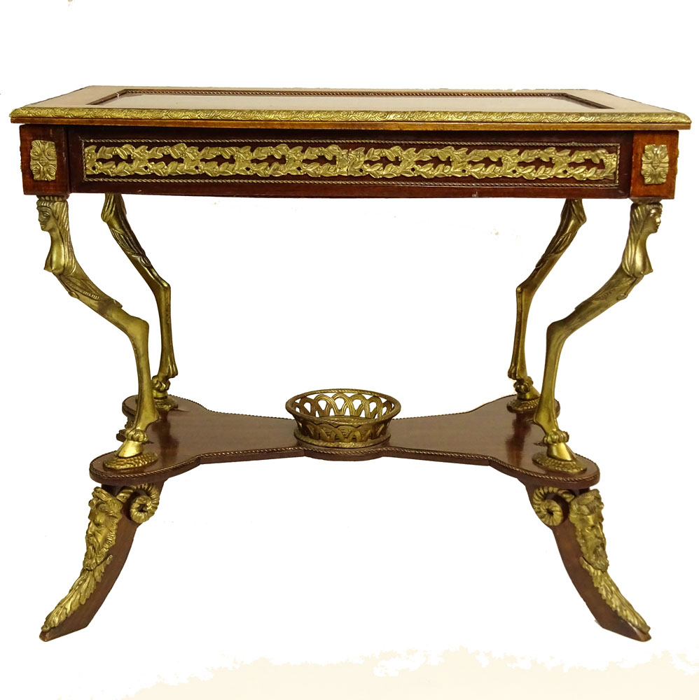 Modern Bronze Mounted Inlaid Mahogany Vitrine Table. Unsigned.