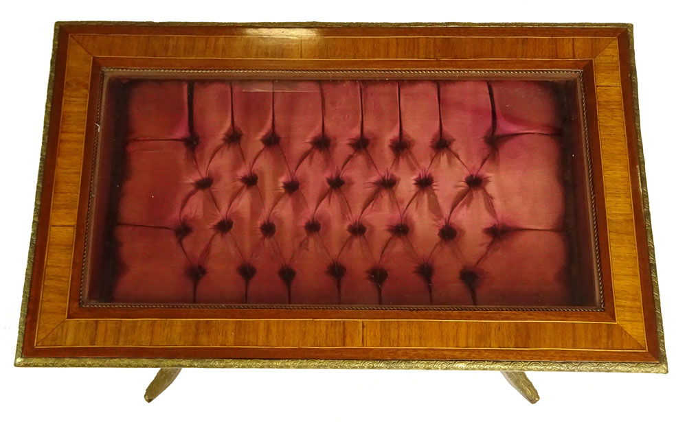 Modern Bronze Mounted Inlaid Mahogany Vitrine Table. Unsigned.
