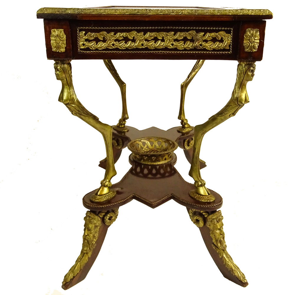 Modern Bronze Mounted Inlaid Mahogany Vitrine Table. Unsigned.