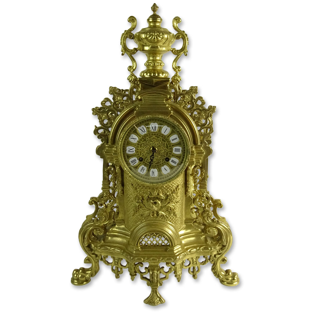 Modern Antique Style Brass Mantle Clock.