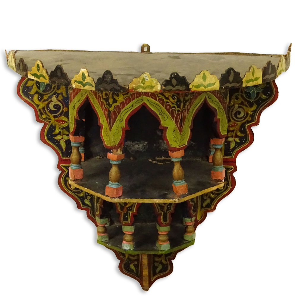 20th Century Probably Indian Polychrome Painted Wood Wall Bracket.