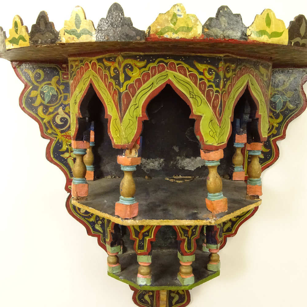 20th Century Probably Indian Polychrome Painted Wood Wall Bracket.