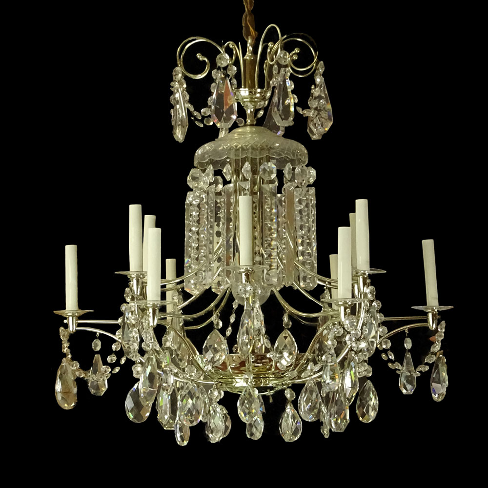 Mid 20th Century Twelve (12) Light Czech Crystal Chandelier.