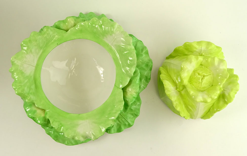 Mottehedeh Large Cabbage Tureen With Underplate. Signed.