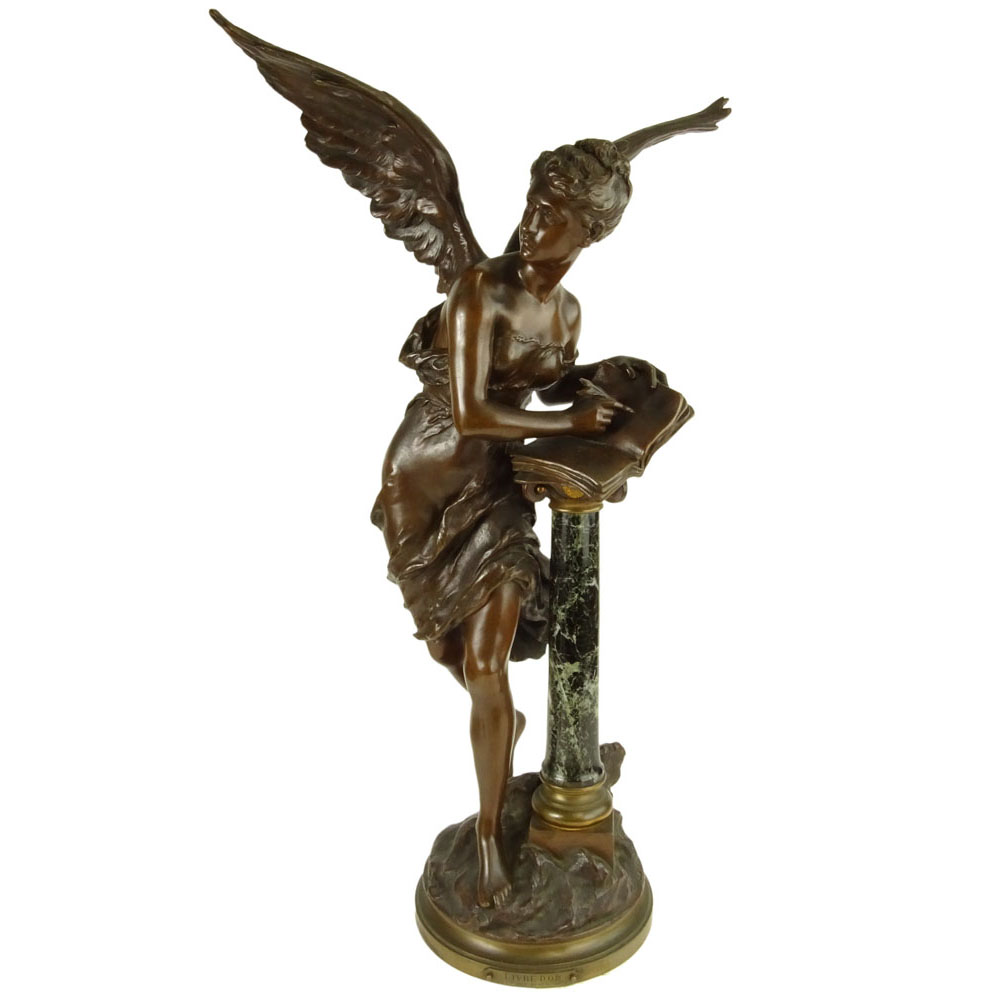 after: Mathurin Moreau, French (1822–1912) Bronze with patina and marble "Livre D'Or"