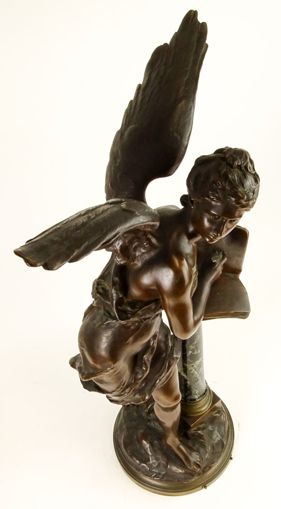 after: Mathurin Moreau, French (1822–1912) Bronze with patina and marble "Livre D'Or"