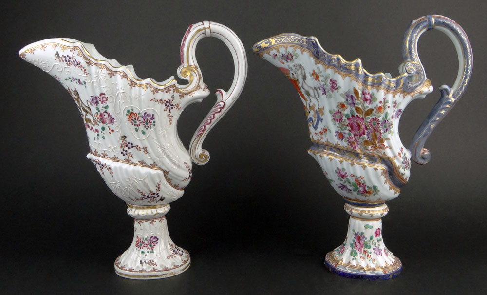 Two (2) French Samson Porcelain Ewers with Painted Floral Decoration and Coats of Arms.