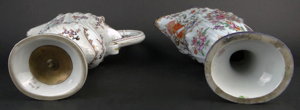 Two (2) French Samson Porcelain Ewers with Painted Floral Decoration and Coats of Arms.