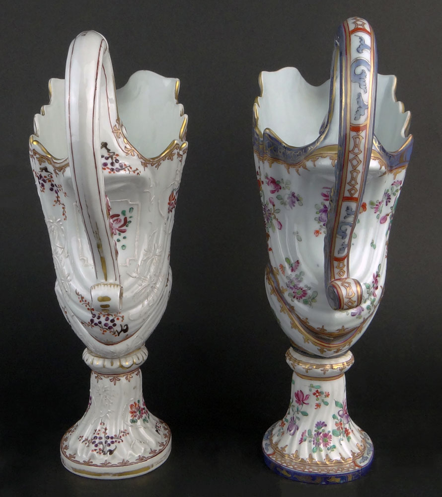Two (2) French Samson Porcelain Ewers with Painted Floral Decoration and Coats of Arms.